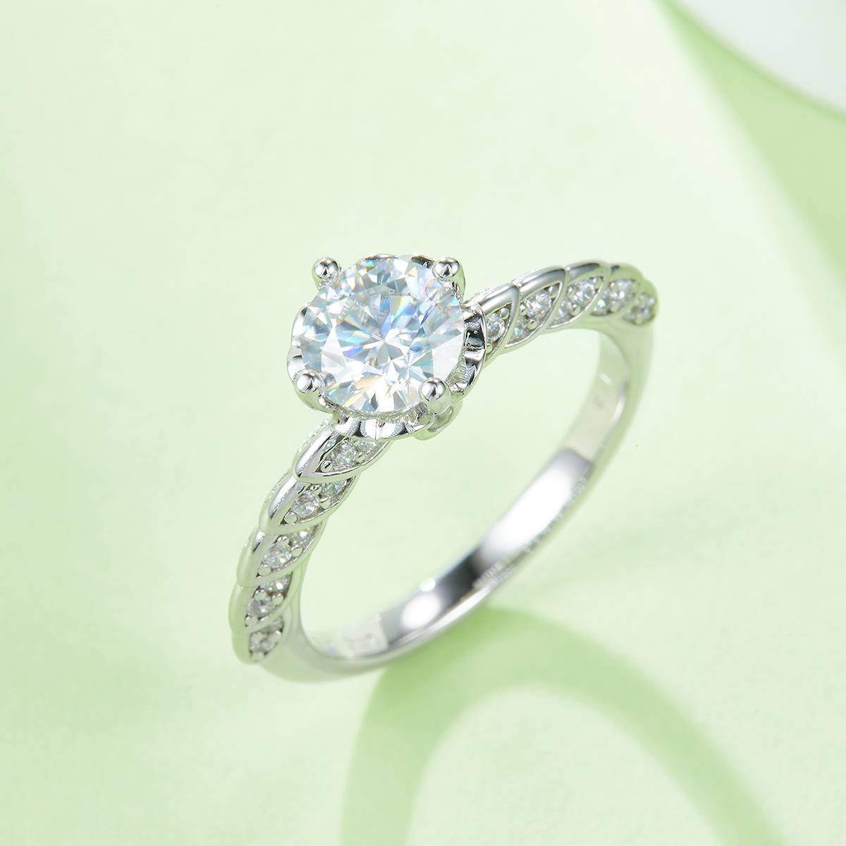 Wedding language S925 silver plated platinum Moissanite diamond women's ring 1 carat D-grade